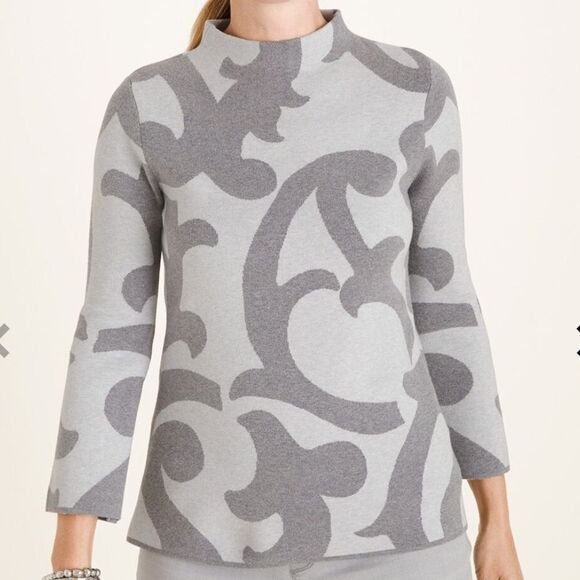 NWT Chico’s Printed Structured Mock-Neck Sweater Medium - Picture 1 of 13